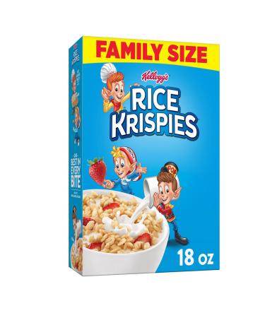 Kellogg's Rice Krispies Cold Breakfast Cereal, 8 Vitamins and Minerals, Rice Krispies Treats, Family Size, Original, 18oz Box (1 Box)