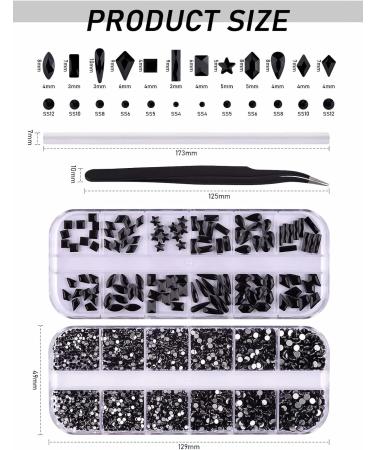 3120 Pcs Black Nail Art Rhinestones Kit - EBANKU Mixed Shape Crystal Stones for Nails Craft - Buy Online on GoSupps.com