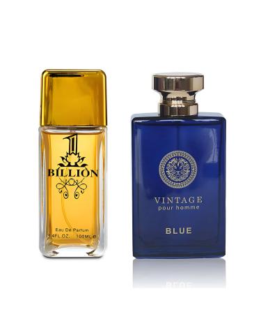 1 Billion&Vintage Blue Combo Men's Cologne- Eau De Toilette Spray Perfume Fragrance For Men- Daywear Casual Daily Cologne Set 3.4 Oz Bottle- Ideal EDT Beauty Gift for Birthday Anniversary