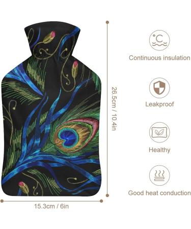 Shop Peacock Feathers Hot Water Bottle with Plush Cover - Ideal Hand Warmer for Adults & Kids (26.5x15.3cm) | International Shipping Available - Buy Online on GoSupps.com