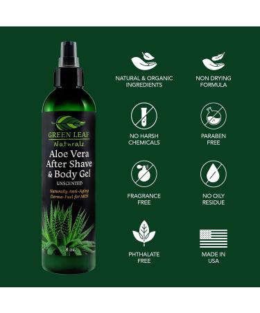Green Leaf Naturals Aloe Vera After Shave & Body Gel - 99.75% Organic Anti-Aging Formula for Hydration, Soothing, and Repairing Dry Skin, Irritation, Redness. Prevents Razor Burn - 8oz - Buy Online on GoSupps.com