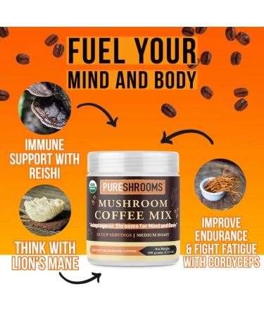 PureShrooms Mushroom Instant Coffee - Nootropic Adaptogen Blend with Lion's Mane, Reishi & Cordyceps - Natural Energy Boost with No Jitters - Sugar-Free & Preservative-Free - Buy Online on GoSupps.com