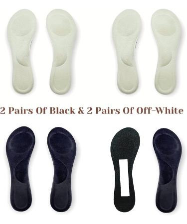 CB 4 Pairs Suede Sponge Invisible Slim Insoles for Women's Shoes - Ball of Foot Pain Relief, Arch Support - 3/4 Length - Black & Off-White Set - Buy Online on GoSupps.com