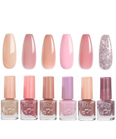 Nail Polish Set - Nude Color Nail Polishes - Quick Dry Nail Polish - Long Lasting Jelly Pink Glitter 6 Colors Nail Varnish - Natural Look Long Lasting Nail Varnish Gift Set DIY Manicure Home nude pink