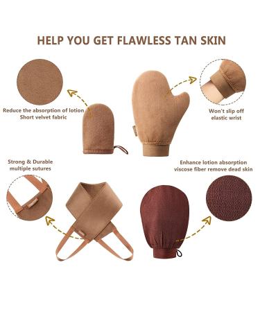 CeleCily 4-in-1 Self Tanning Mitt Applicator Set - Includes Self Tanner Glove, Mini Mitt, Back Applicator, and Exfoliate Glove - Buy Online on GoSupps.com