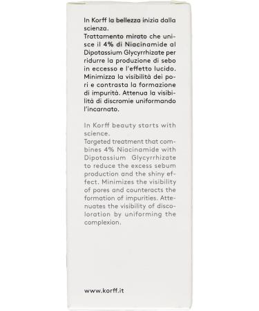 Korff Purifying NCDG facial serum reduces the production of sebo and the shine effect reduces pores and impurities compensates for the liner part sustainable packaging size 30 ml - Buy Online on GoSupps.com