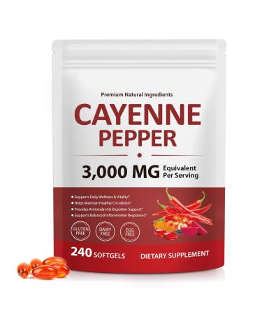 Cayenne Pepper Softgels Supplement Cayenne Pepper Softgels with Vitamin D3 K2 & E Grape Seed Extracts Supports Healthy Blood Circulation Circulatory Function Antioxidant Support - 240 Softgels