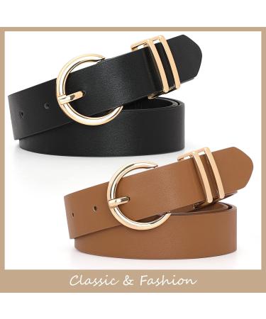 XZQTIVE 2 Pack Women Plus Size Leather Belts - Black Cowhide Waist Belt for Jeans Pants Dress - X-Large (42-47) - Solid Pin Buckle - Buy Online on GoSupps.com