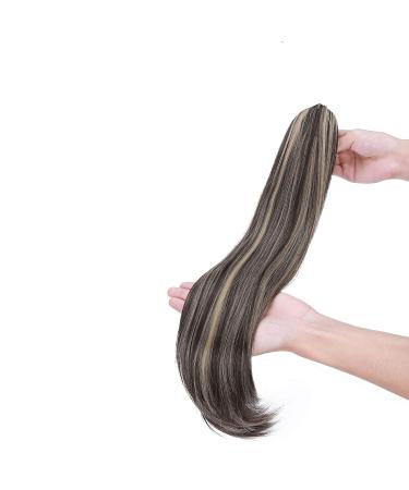 Curly Clip-In Ponytail Extensions - 55cm Wavy Synthetic Hair in Dark Brown & Ash Blonde - Perfect for Women - Buy Online on GoSupps.com