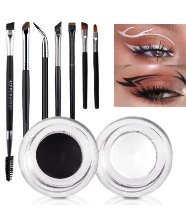 Gorvalin Black and White Gel Eyeliner with Eyeliner Brushes Set  2-in-1 Cream Eyeliner Eyebrow Gel Eyeliner Brushes Fine Point Angled Waterproof Eye Liner Eyebrow Makeup Gel Kit