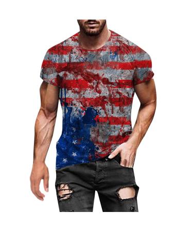 BEUU Soldier Short Sleeve Shirts for Men, American flag T-shirt Retro Patriotic Blouse Muscle Workout Athletics Tee Tops Gray-112 Medium