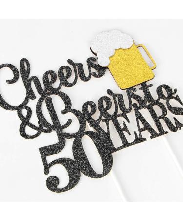 Cheers & Beers to 50 Years Cake Topper Happy 50th Birthday Cake Topper 50th Anniversary Party Supplies Black Glittery - Buy Online on GoSupps.com