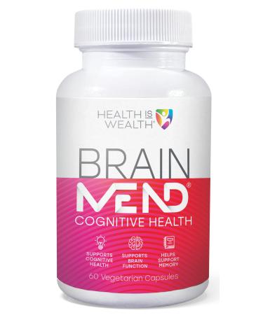 Health IS Wealth BrainMEND Organic Advanced Brain Booster & Nootropic - Contains Lions Mane Mushroom Bacopa and Ashwagandha (60 veg caps)