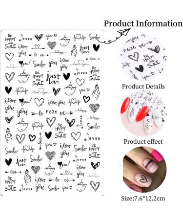 Black Nail Art Stickers Decals - 8 Sheets Love 3D Nail Art Stickers for Valentine's Day Decoration - Buy Online on GoSupps.com
