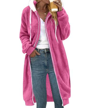 Shop Hanxiulin Oversized Warm Plush Jacket - Womens Winter Coat Hooded & Quilted Outerwear in Hot Pink | XXL Available - Buy Online on GoSupps.com