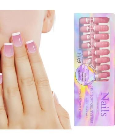 150 -Adhesive False Nails With White French Tips Stick On Full Nails False Nails Wedding Bridal Nails Makeup Supplies 04 - Buy Online on GoSupps.com