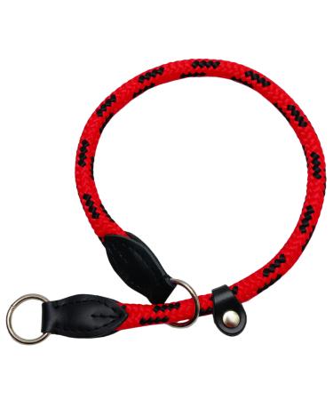 Red-Black HandMade Strong Rope Rolled Slip Dog Choker Choke Collars with black leather (19.5")