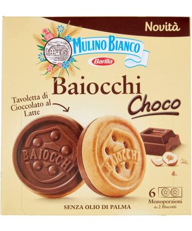 Mulino Bianco Chocolate Biscuits Baiocchi choco, biscuits biscuits biscuits and milk chocolate bars with hazelnuts, Excellent as a snack 144 gr
