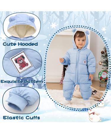 Milkiwai Baby Snowsuit Romper - Cute Bear Winter Hooded Jumpsuit | Blue Infant Snow Wear Outfit - Buy Online on GoSupps.com