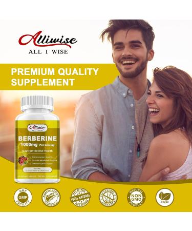 Organic Alliwise Berberine Supplement - 1000mg with Cinnamon, Milk Thistle & Turmeric Extract - Gastrointestinal & Cardiovascular Support - Buy Online on GoSupps.com