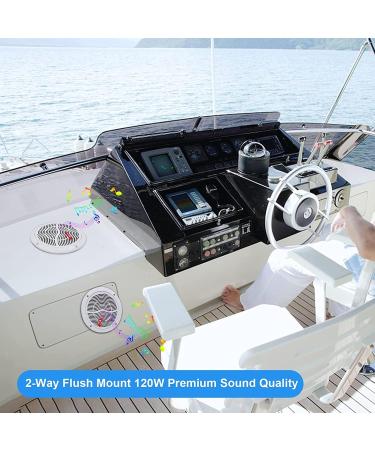 Herdio 6.5 Waterproof Marine Bluetooth Ceiling Speakers - 120W Flush Mount, Ideal for Boat, ATV, RV - 1 Pair White - Buy Online on GoSupps.com