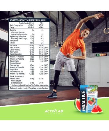 Activlab Isoactive Isotonic Drink with Maca - Electrolyte & B-Vitamins - 20 x 31.5g Watermelon - Practical 500ml Bag - 3x Lab Tested for Optimal Hydration - Buy Online on GoSupps.com