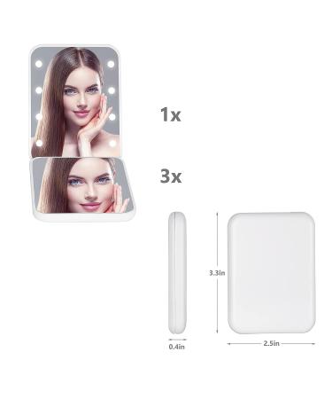Kintion Pocket Mirror 1X/3X Magnification LED Compact Makeup Mirror - Portable Handheld Purse Mirror with Light, 2-Sided Folding Design for Travel - Perfect Gift, White - Buy Online on GoSupps.com