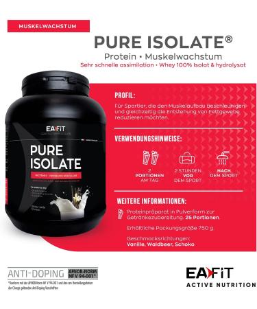 Eafit Pure Isolates Red Fruits 750g - Low Sugar & Fat Protein Powder for Muscle Building - 6.9g BCAA - Athlete Approved - Anti-Doping Certified - Gourmet Flavors - French Brand - Buy Online on GoSupps.com