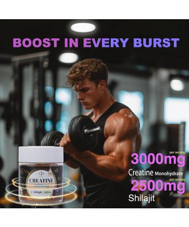 Creatine Gummies 3000mg with Shilajit | Juice-Burst Filled for Muscle Recovery Strength & Energy Booster | Natural Testosterone & Cognitive Support for Men & Women | 60 Count Blueberry Flavor - Buy Online on GoSupps.com