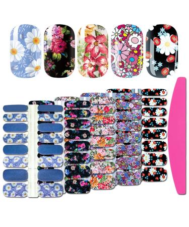 SILPECWEE 5 Sheets Flower Nail Polish Strips Self Adhesive Nail Stickers Full Nail Wraps Nail Art Accessories Nail Strips for Women with 1pc Nail File NO1 - Buy Online on GoSupps.com