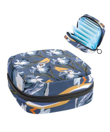 Anna Cowper Dark Blue Flower Birds Sanitary Napkin Storage Bag Feminine Menstrual Cup Pouches Nursing Pad Holder Tampon Bags Portable Period Bag for Women Teen Girls 1Pcs Multi-colored 17