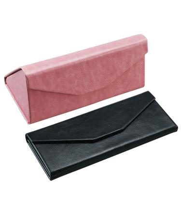 LIFEART 2-Pack glasses case foldable holder Easy to wear matt leather or magnetic closure for reading school office dhlnp_schwarz+pink
