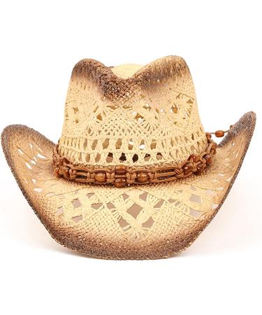 TOVOSO Shape-It Brim Western Cowboy Hat in Brown with Beads - Unisex Straw Cowboy Hat - Buy Online on GoSupps.com