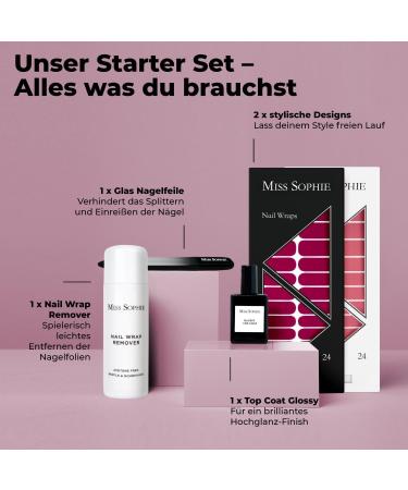 Original Miss Sophie Starterset | Self-Adhesive Nail Foils & Stickers in Very Berry & Sweetheart | No Splintering Fast & Easy Application | Premium Nail Polish Foil Set - Buy Online on GoSupps.com