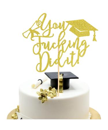 Arthsdite 1Pc You Did It Cake Topper/Class of 2024 Cake Decorations/Congrats Grad Graduation Party Decorations - Gold Glitter Gold You Did It Cake Topper