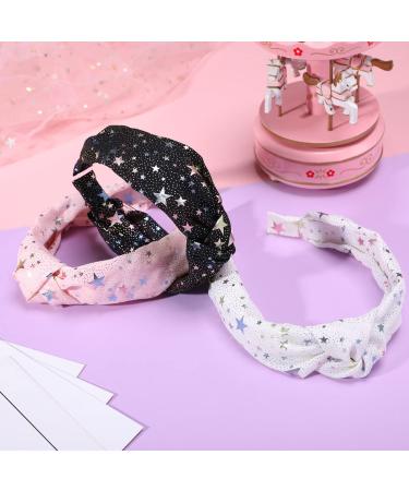 PinkSheep 3PC Metallic Star Knot Headbands for Girls - Pink, White, Black Chiffon Hair Accessories - Buy Online on GoSupps.com