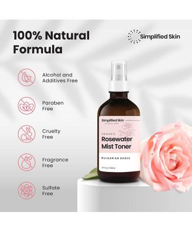 Natural Rose Water Spray for Face & Hair - 100% Organic Toner & Makeup Remover - Hydrating Anti-Aging Mist by Simplified Skin (8 oz) - Buy Online on GoSupps.com