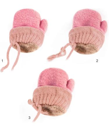 Infant Toddlers Winter Mittens with Cute Cartoon Design - Dual Layers Plush Padded Knitted Gloves for Baby Girls Boys 0-3 Years - Light Watermelon Red - Buy Online on GoSupps.com