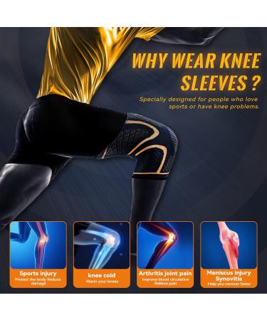 Copper Knee Braces (2 Pack) - Compression Sleeve for Knee Pain & Arthritis - Support for Men & Women - Large Size - Black - Buy Online on GoSupps.com