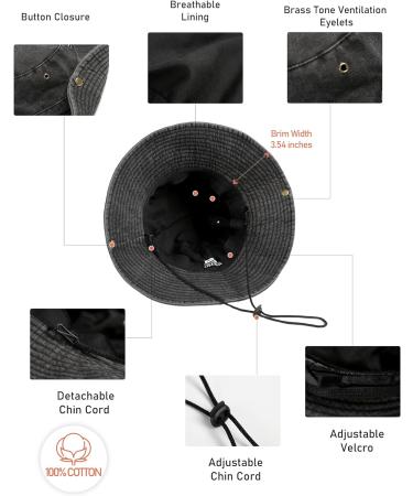 Packable Wide Brim Bucket Sun Hat UPF 50 for Women Men - Black Cowboy Outdoor Safari Boonie Cap - Buy Online on GoSupps.com