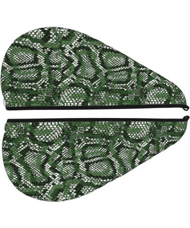 Hair Towel Wrap | Quick-Dry Hair Turban with Button - Green Snakeskin - Perfect for Speedy Hair Drying - Buy Online on GoSupps.com