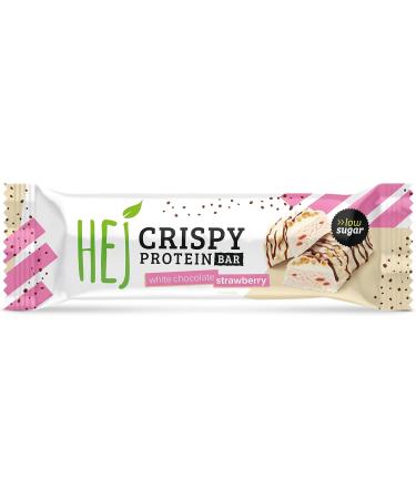 HEJ Crispy Protein Bar - Per bar 1.9g sugar - Per bar 14g protein - Flavor: White Chocolate Strawberry - 12 x 45g - Buy Online on GoSupps.com