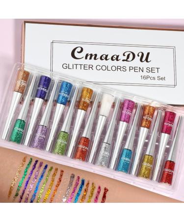 AllbestAye 16 Colors Liquid Glitter Eyeliner Set | Waterproof Long-Lasting Metallic Shimmer Eyeshadow | Sparkling Silver Eyeliner Kit for Party & Festival Makeup - Buy Online on GoSupps.com