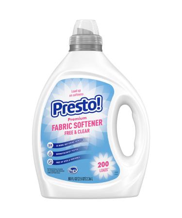 Amazon Brand - Presto! Concentrated Fabric Softener, Free & Clear, Hypoallergenic, Free of Perfumes Clear of Dyes, 200 Loads, 80 fl oz 80 Fl Oz (Pack of 1) Free Clear