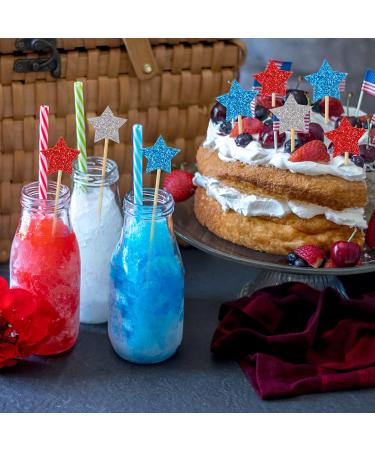 36 Pieces Glitter Star 4th of July cupcake toppers Glitter Gold Star Cakes Toppers for Independence Day 4th of July Party Supplies Favors(Blue Red White) - Buy Online on GoSupps.com