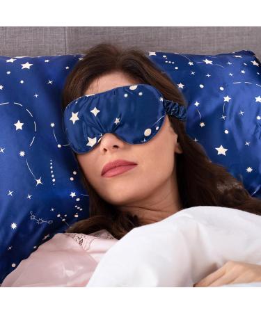 Whaline 4Pcs Body Silk Satin Pillowcase Set with Eye Mask, Scrunchie, and Hair Cap | Starry Dark Blue Sky Theme | Hypoallergenic and Soft Pillow Cover for Hair and Skin - Buy Online on GoSupps.com