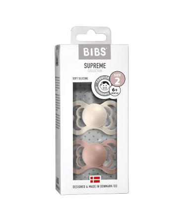 BIBSS Supreme Schnuller 2-Pack - BPA-Free Symmetrical Silicone Pacifiers for 6-18 Months - Made in Denmark (Ivory/Blush) - Buy Online on GoSupps.com
