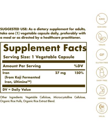 Solgar EarthSource Koji Iron 27mg - 60 Veg Capsules | Fermented Food Supplement - Buy Online on GoSupps.com