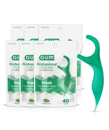 GUM Professional Clean Floss Picks - Extra Strong Shred-Resistant Floss Easy Grip Handle - Dental Flossers for Adults - Fresh Mint Flavor 40ct (6pk) 240 Flossers