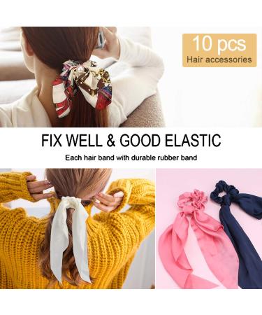 ANBALA Satin Ribbon Hair Scrunchies Set A - 10Pcs Thin Cold Scrunchies for Girls Women - Floral & Solid Color Hair Ties Accessories - Buy Online on GoSupps.com